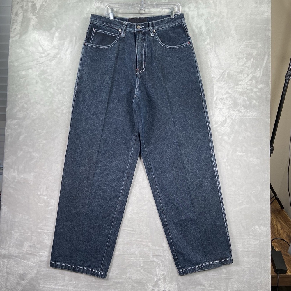 Delf Denim Jeans Mens 34x34 Loose Baggy Fit Wide Leg Dark Blue Streetwear Sports